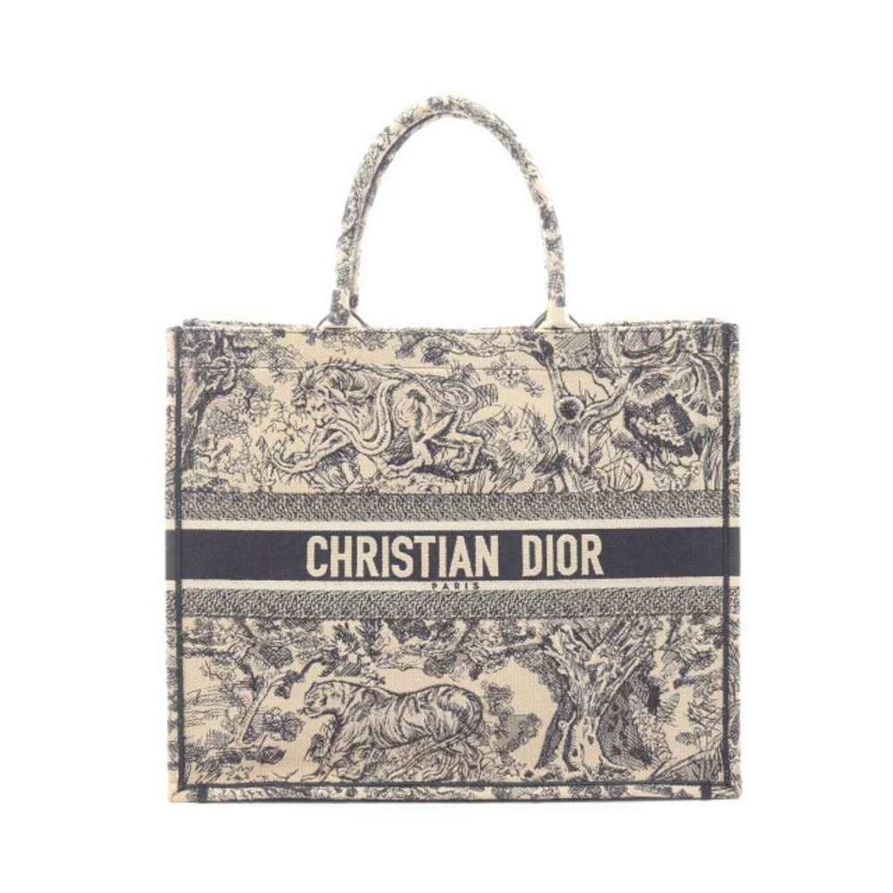 Christian Dior BOOK TOTE Bag Canvas Beige Cream Navy Blue